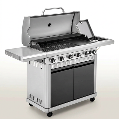 Propane Gas Grill Combo Built for Outdoor Cooking, 6 Burners, 740 Sq In Area, Side Burner, 52K BTU