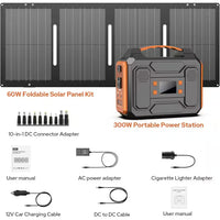 300-Watt Portable Solar Generator W/ Foldable 60-Watt Monocrystalline Solar Panel and 280Wh for Camping, RV, Outdoor Use