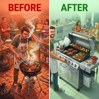 6 Burner Propane Gas Grill and Griddle Combo with Side Burner 740 Sq. In. Large Cooking Area 52,000 but Output BBQ Grill — Before & After
