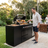 Outdoor Kitchen Island Black Stainless Steel with Sink & 46-Inch 4-Burner 72000 BTU Grill, Wine Cooler, Refrigerator, Rotisserie Kit & Granite Countertops — Lifestyle
