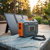 300-Watt Portable Solar Generator W/ Foldable 60-Watt Monocrystalline Solar Panel and 280Wh for Camping, RV, Outdoor Use — Studio Shot