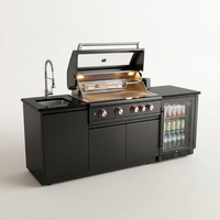 Outdoor Kitchen Island Black Stainless Steel with Sink & 46-Inch 4-Burner 72000 BTU Grill, Wine Cooler, Refrigerator, Rotisserie Kit & Granite Countertops — Studio Shot