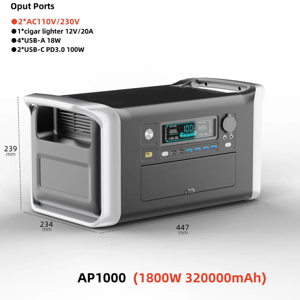 1800W Solar Generator Lifepo4 BAT Power Station for Outages Camping Outdoor Activities with 200W Foldable Solar Panel Charger
