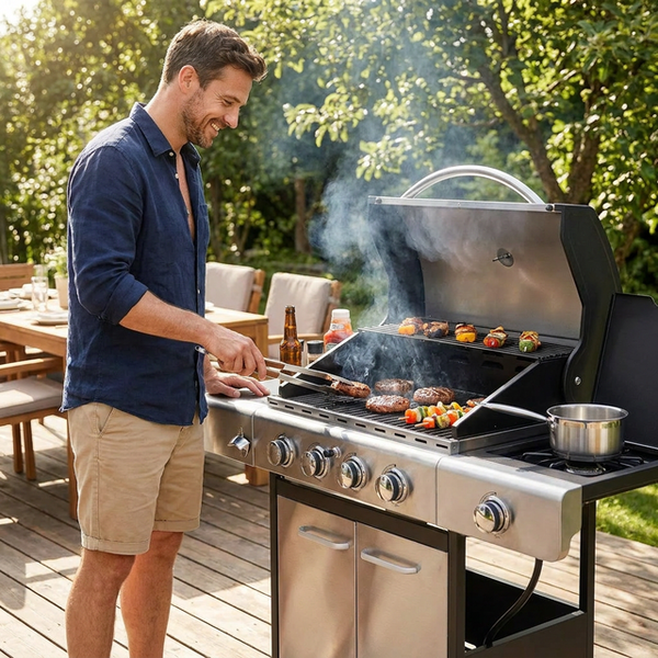 Propane Gas Grill Built for Outdoor Cooking, 42,000 BTU, 542 Sq In Cooking Area, Side Burner, Stainless Steel
