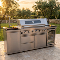 BBQ Island Outdoor Kitchen Kits, 4-Burner 72000 BTU Stainless Steel Modular 98 Inch Natural Gas Outdoor Kitchen Bar Barbecue Island Grill with Refrigerator and Sink for Patio Backyard — Studio Shot