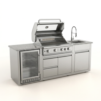 BBQ Island Outdoor Kitchen Kits, 4-Burner 72000 BTU Stainless Steel Modular 98 Inch Natural Gas Outdoor Kitchen Bar Barbecue Island Grill with Refrigerator and Sink for Patio Backyard — Studio Shot