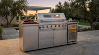 BBQ Island Outdoor Kitchen Kits, 4-Burner 72000 BTU Stainless Steel Modular 98 Inch Natural Gas Outdoor Kitchen Bar Barbecue Island Grill with Refrigerator and Sink for Patio Backyard — Lifestyle