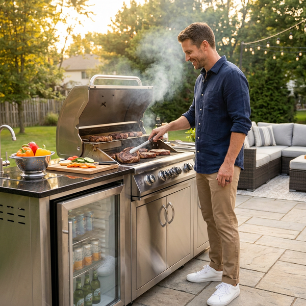 Outdoor Kitchen Island Designed for Backyard Cooking, 4-Burner 72000 BTU, Stainless Steel, 98 Inch Modular