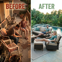 Luxury Outdoor Wicker Patio Furniture Set,5 Piece Deep Seating Outdoor Conversation Set with Patio Swivel Rocker Patio Chairs,Rattan Couch and Ottomans for Deck Porch Poolside — Before & After