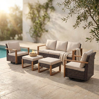 Luxury Outdoor Wicker Patio Furniture Set,5 Piece Deep Seating Outdoor Conversation Set with Patio Swivel Rocker Patio Chairs,Rattan Couch and Ottomans for Deck Porch Poolside — Studio Shot