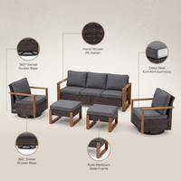 Luxury Outdoor Wicker Patio Furniture Set,5 Piece Deep Seating Outdoor Conversation Set with Patio Swivel Rocker Patio Chairs,Rattan Couch and Ottomans for Deck Porch Poolside — infographic
