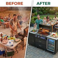 Outdoor Kitchen Island Built for Backyard Entertaining, 72000 BTU Grill, 304 Stainless Steel, Granite Countertops — Before & After