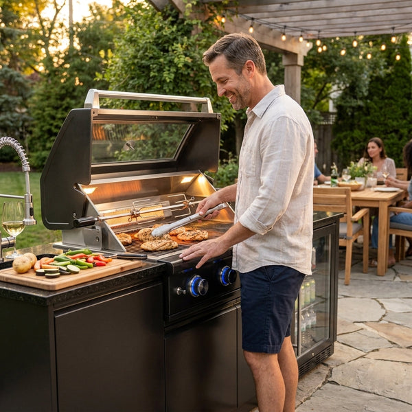 Outdoor Kitchen Island Built for Backyard Entertaining, 72000 BTU Grill, 304 Stainless Steel, Granite Countertops