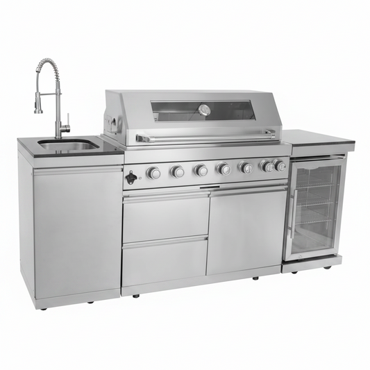 Outdoor Kitchen Island 85" 6-Burner 85000 BTU Deluxe Modular BBQ Island - Grill Islands W/Wine Cooler, Built in Combo outside Island + Rotisserie & Granite Top Outdoor Grill